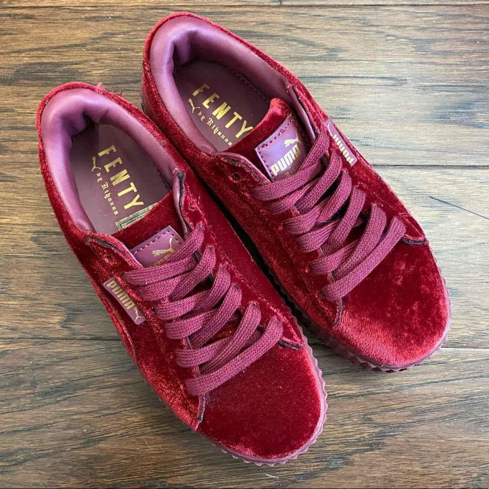 Puma x Fenty Rihanna velvet Burgundy red Creepers platform sneakers - Picture 2 of 6